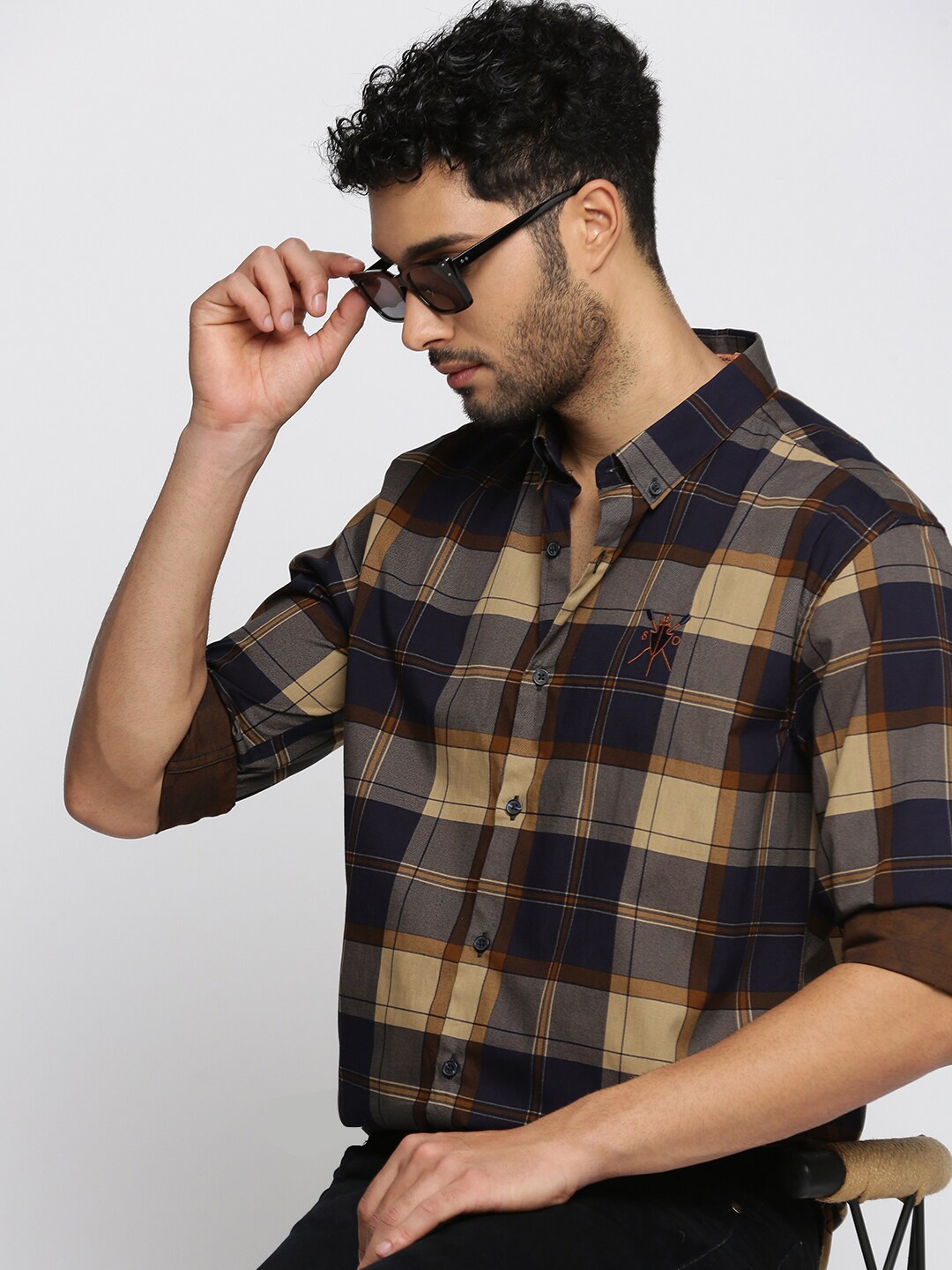 

SHOWOFF Smart Slim Fit Tartan Checked Cotton Casual Shirt, Navy blue
