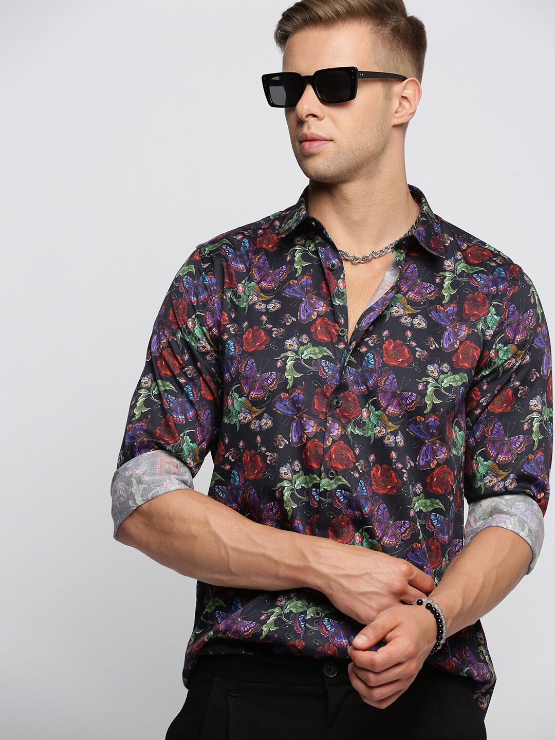 

SHOWOFF Smart Slim Fit Floral Printed Cotton Casual Shirt, Black