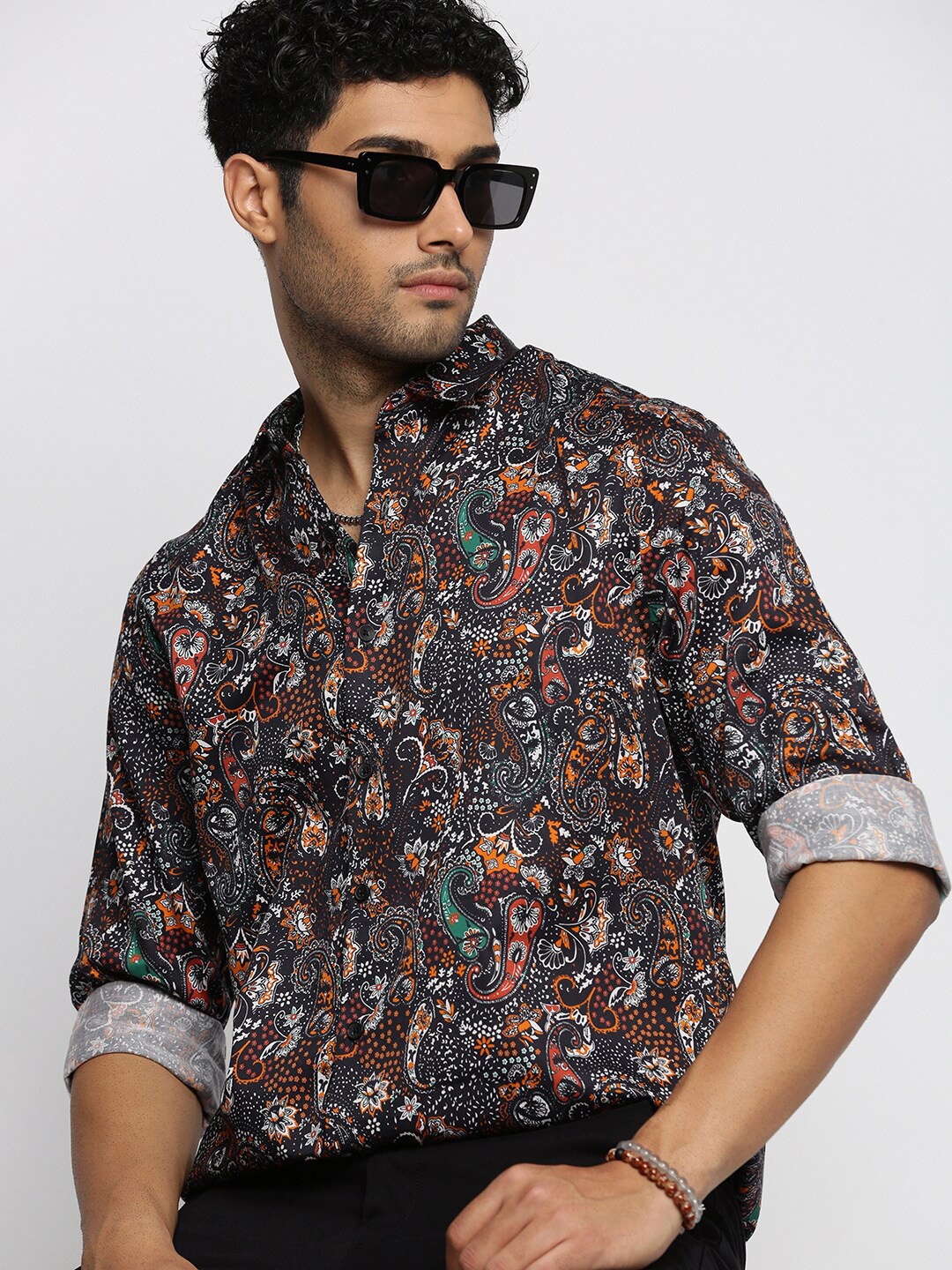 

SHOWOFF Printed Smart Slim Fit Cotton Casual Shirt, Black