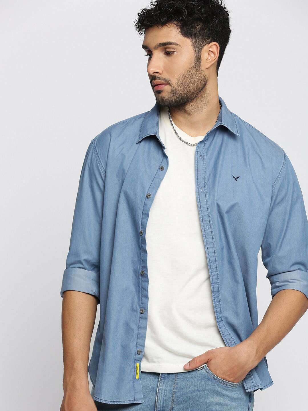 

SHOWOFF Spread Collar Comfort Denim Oversized Casual Cotton Shirt, Blue