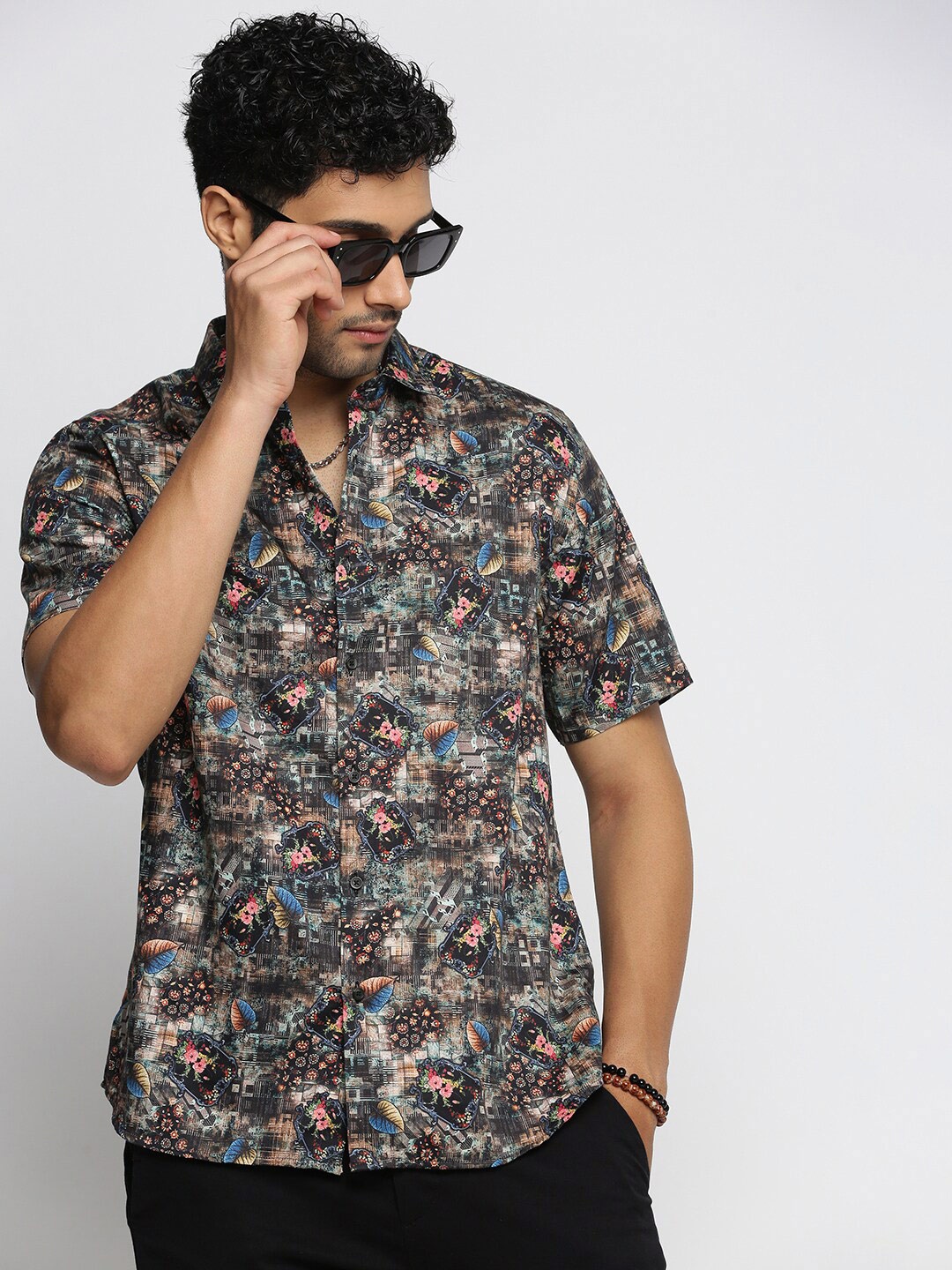 

SHOWOFF Smart Slim Fit Floral Printed Cotton Casual Shirt, Black