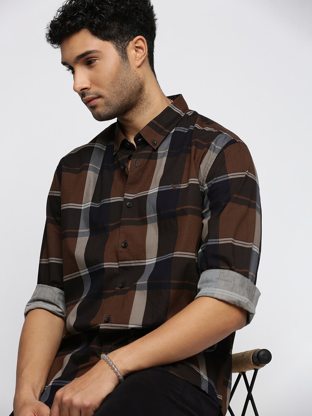 

SHOWOFF Standard Slim Fit Tartan Checked Long Sleeves Cotton Casual Shirt, Brown