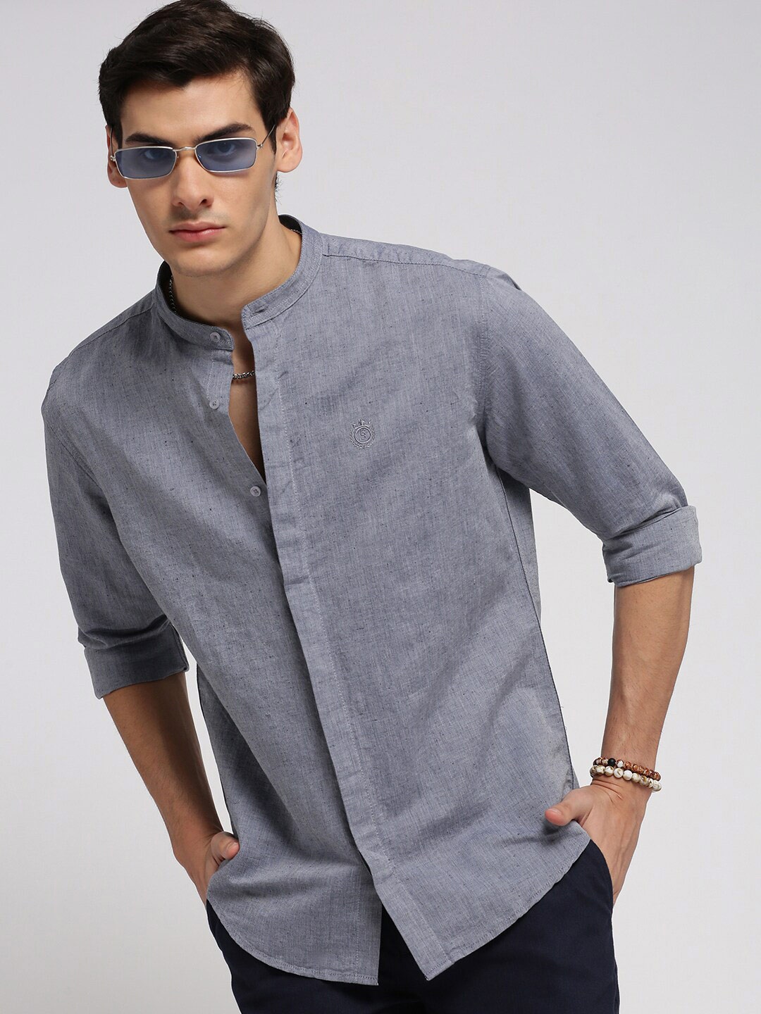 

SHOWOFF Premium Slim Fit Chambray Cotton Casual Shirt, Grey