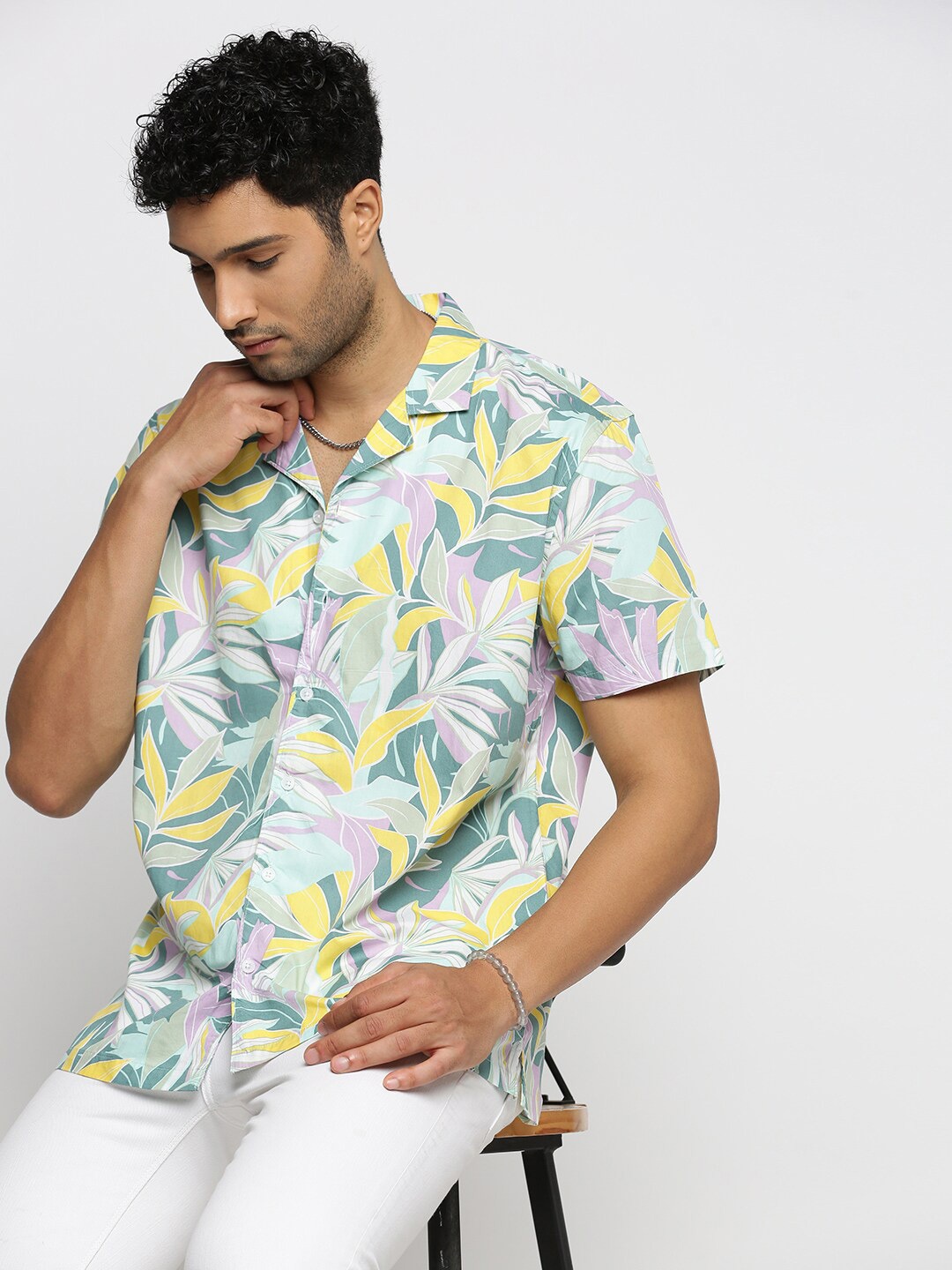 

SHOWOFF Premium Floral Printed Cotton Casual Shirt, Sea green