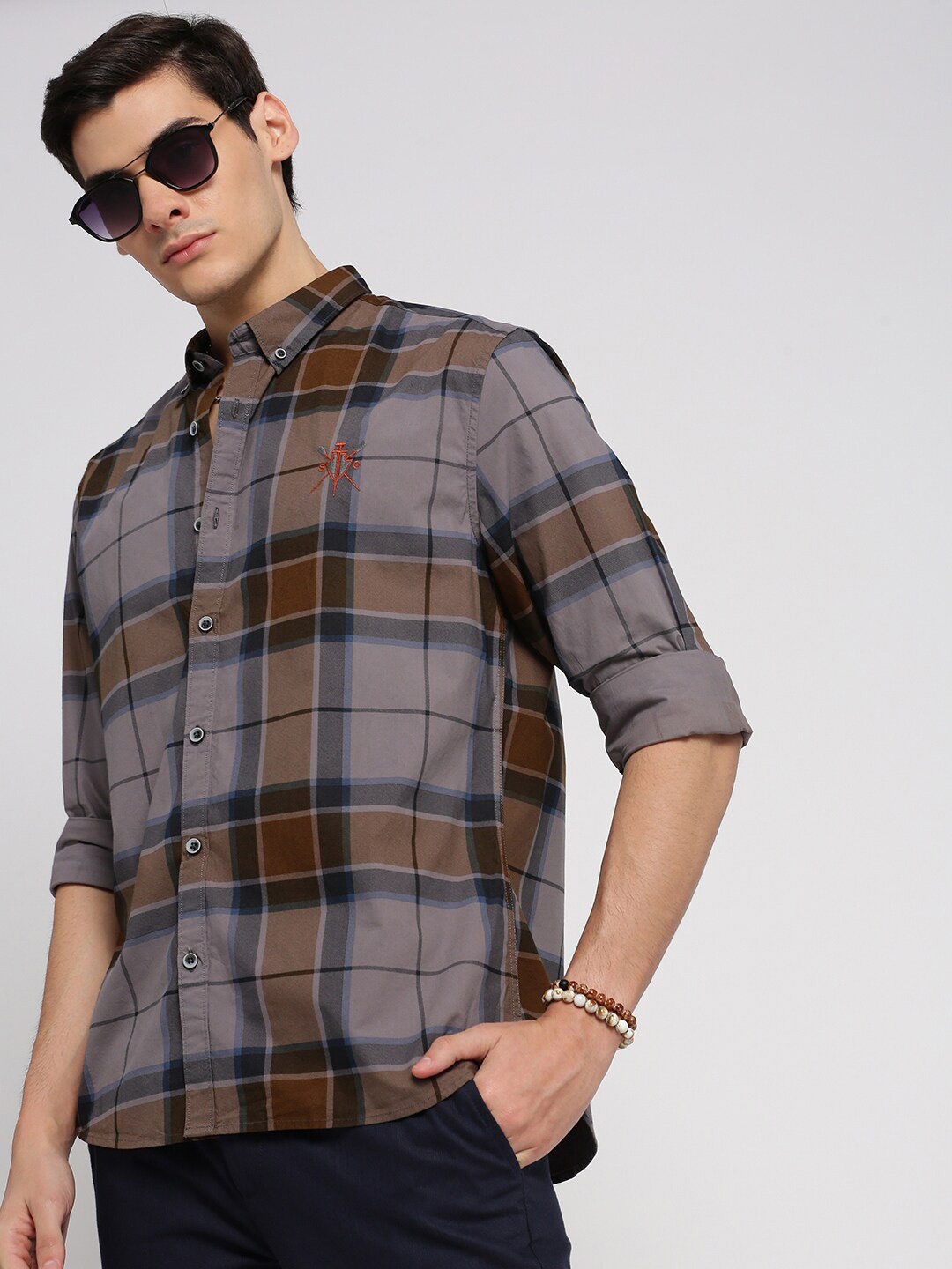 

SHOWOFF Standard Slim Fit Tartan Checked Cotton Casual Shirt, Grey