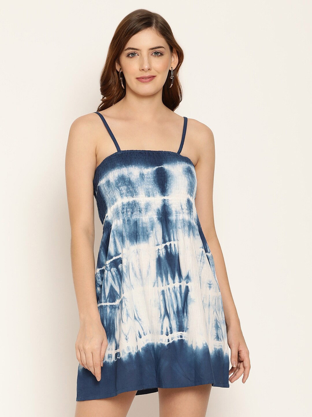 

BAESD Tie & Dyed Shoulder Strap A-Line Dress, Blue