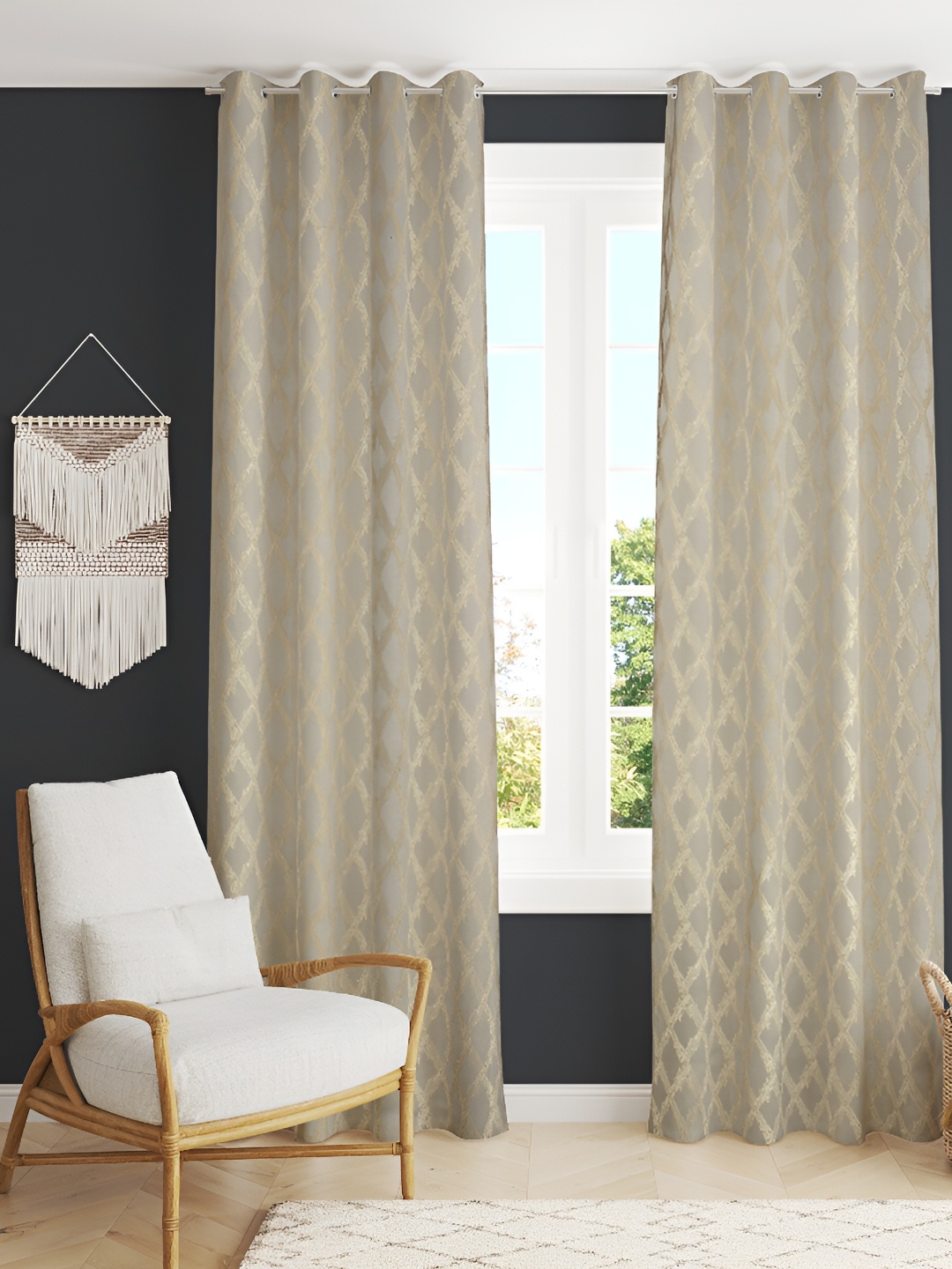 

luchom Grey 2 Pieces Ethnic Motifs Printed Room Darkening Long Door Curtains