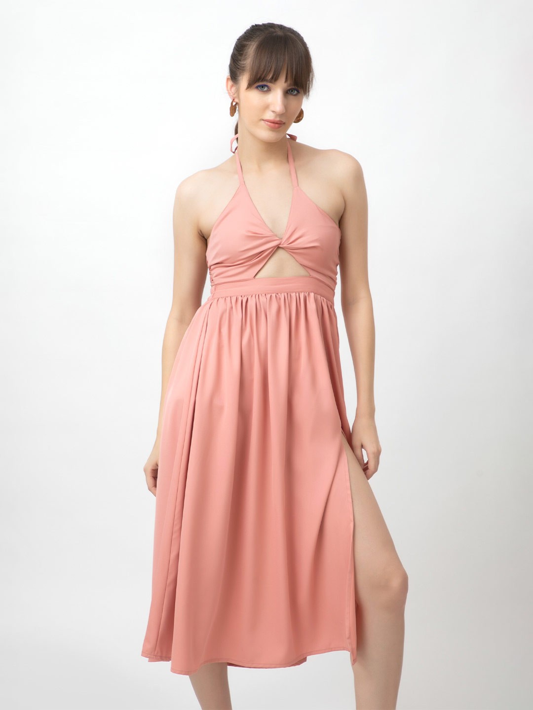 

Dee Monash Halter Neck Cut-Outs Fit & Flare Dress, Peach
