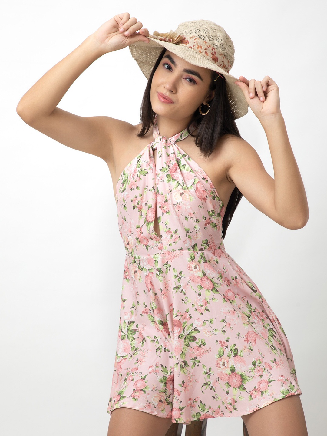 

Dee Monash Floral Printed Sleeveless Crepe A-Line Dress, Pink