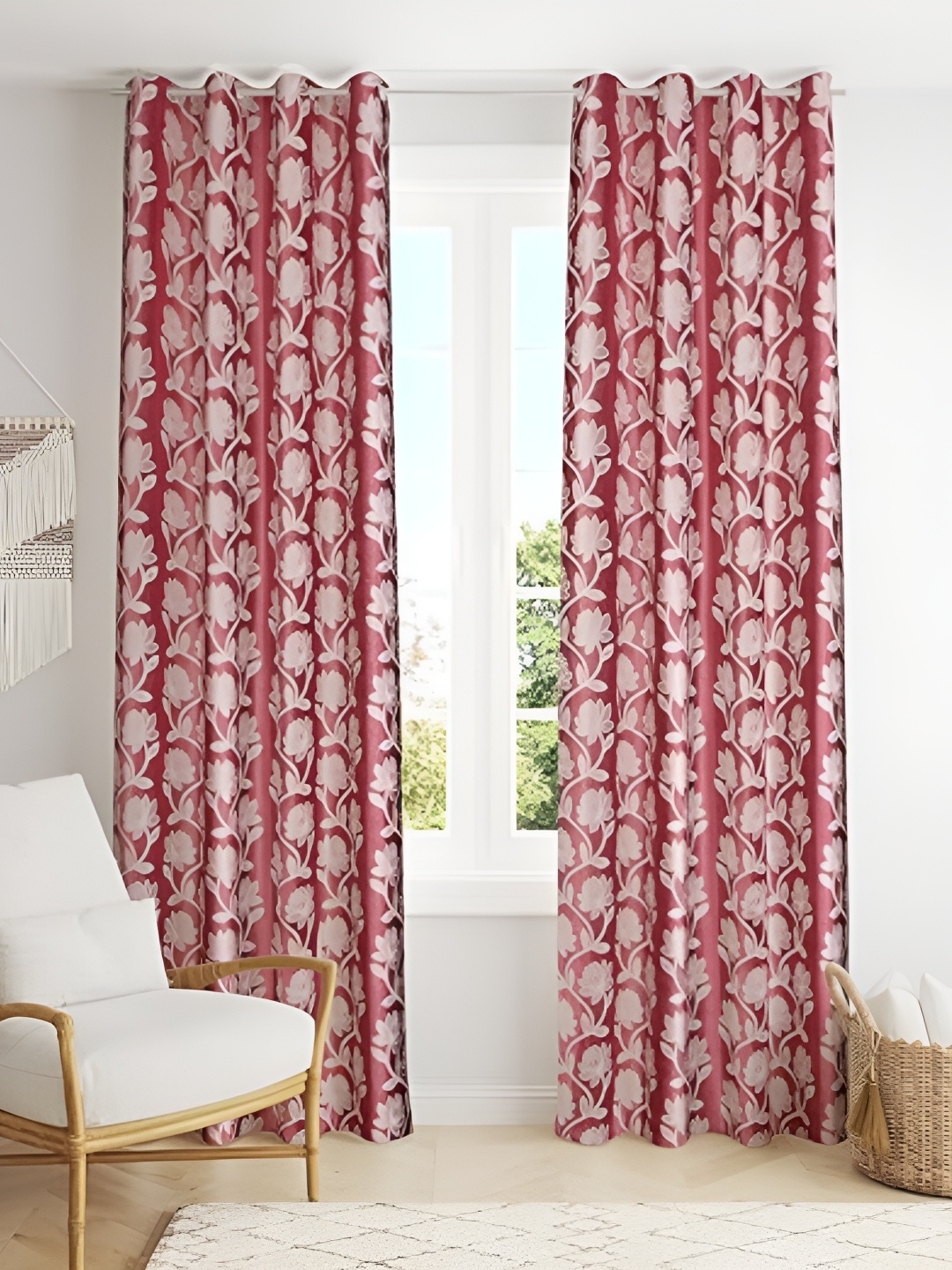 

Curtain King Maroon 2 Pieces Taisha Floral Window Curtains