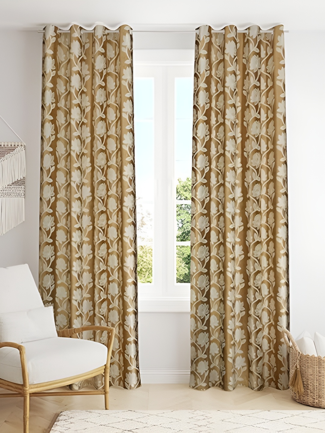 

Curtain King Gold Toned 2 Pieces Floral Long Door Curtain