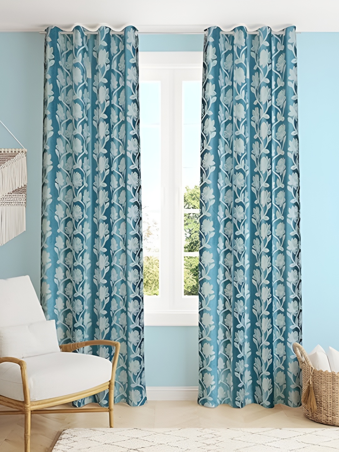 

Curtain King Turquoise Blue 2 Pieces Floral Door Curtain