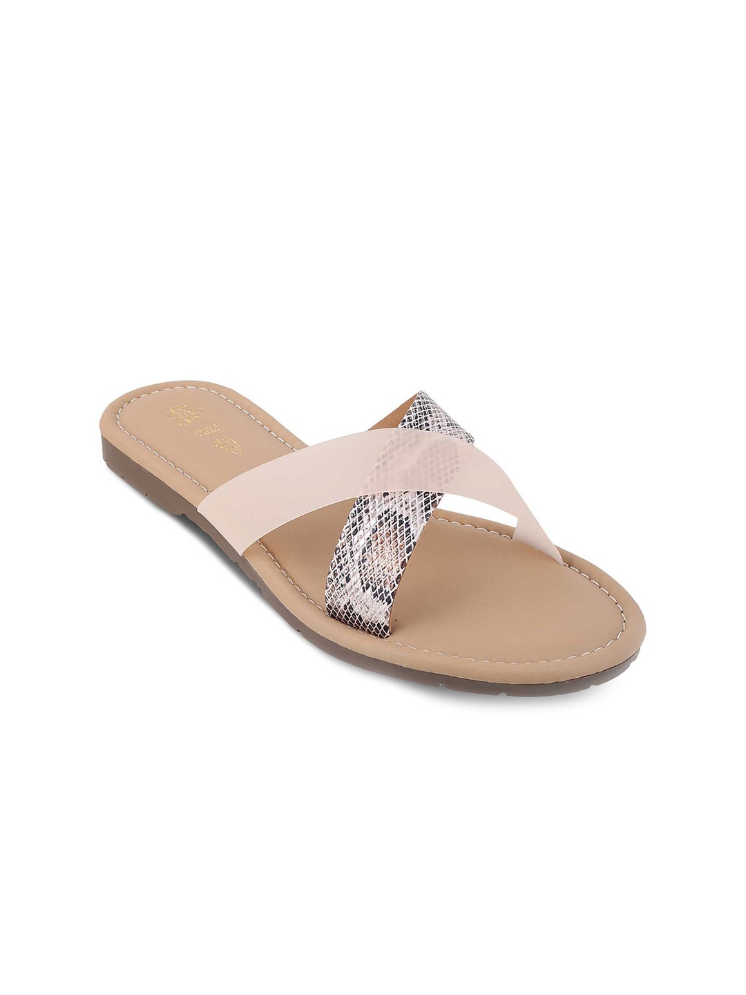 

Tresmode Printed Cross Strap Open Toe Flats, Pink