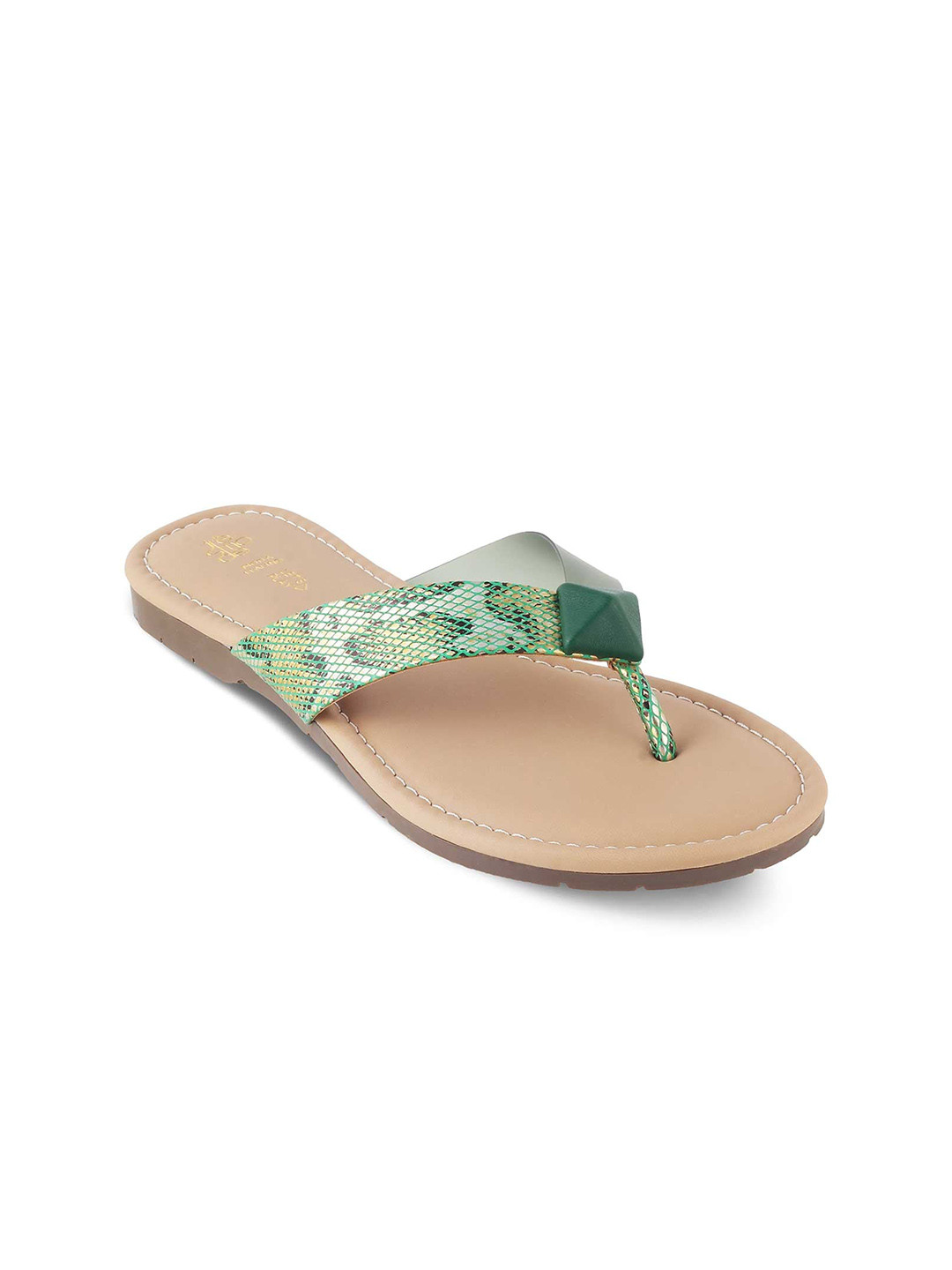 

Tresmode Printed Embellished Open Toe Flats, Green