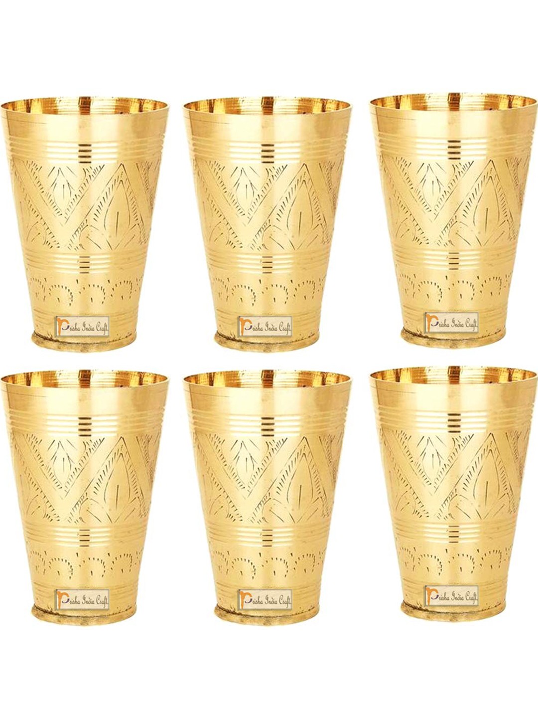 

PRISHA INDIA CRAFT Gold Toned 6 Pieces Textured Copper Water Or Juice Glass 250 ML