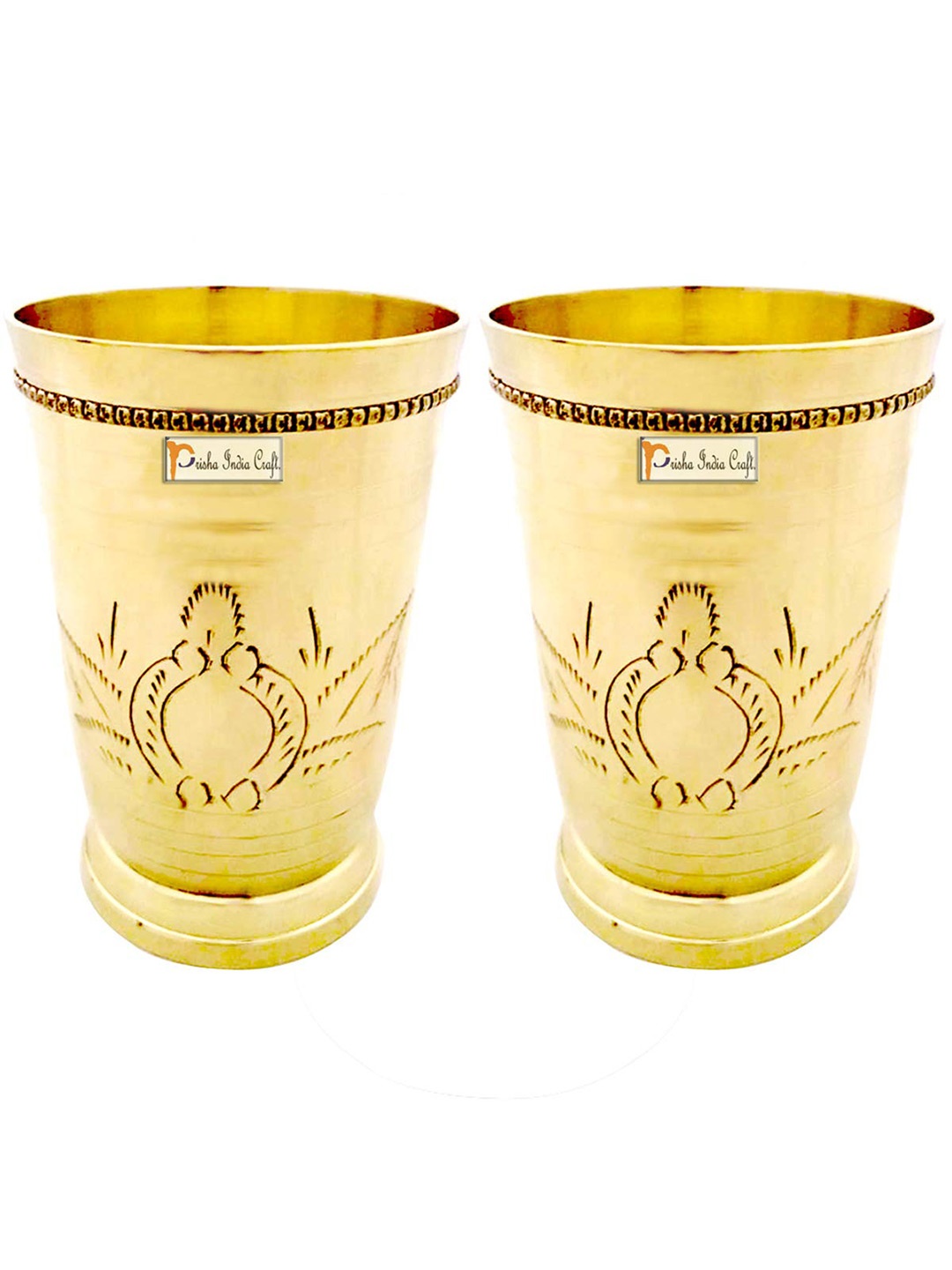 

PRISHA INDIA CRAFT Gold Toned 2 Pieces Textured Copper Water Glasses250 Ml