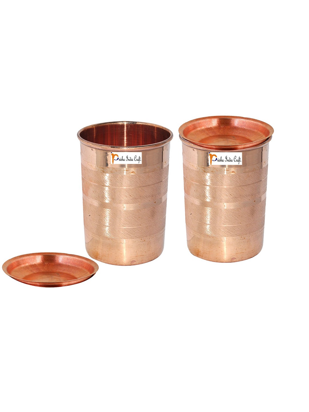 

PRISHA INDIA CRAFT 2 Pcs Copper Water Glasses With Lid 300 ml