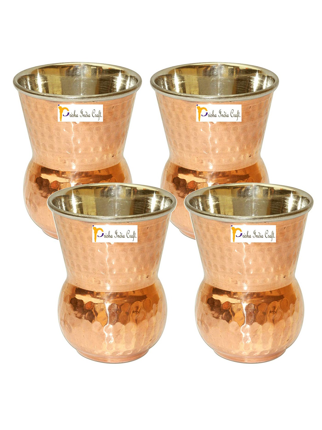 

PRISHA INDIA CRAFT Gold Toned 4 Pieces Solid Copper Water Or Juice Glass 270 ML