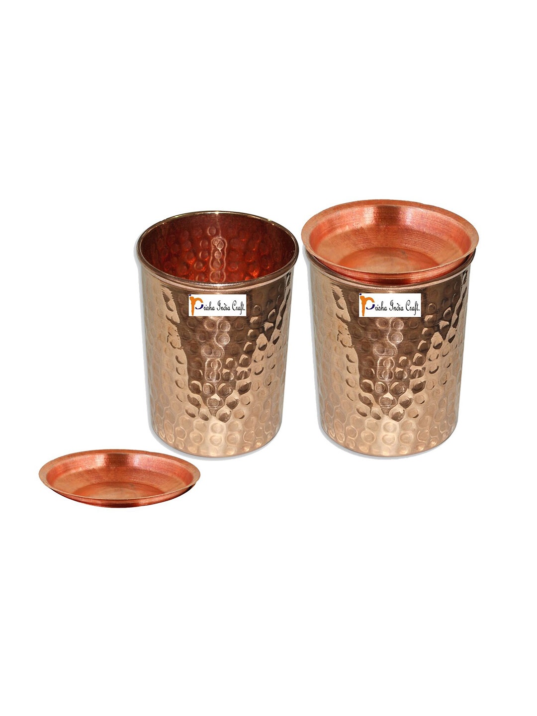 

PRISHA INDIA CRAFT Gold Toned 2 Pieces Solid Copper Water Glasses With Lid 250 Ml