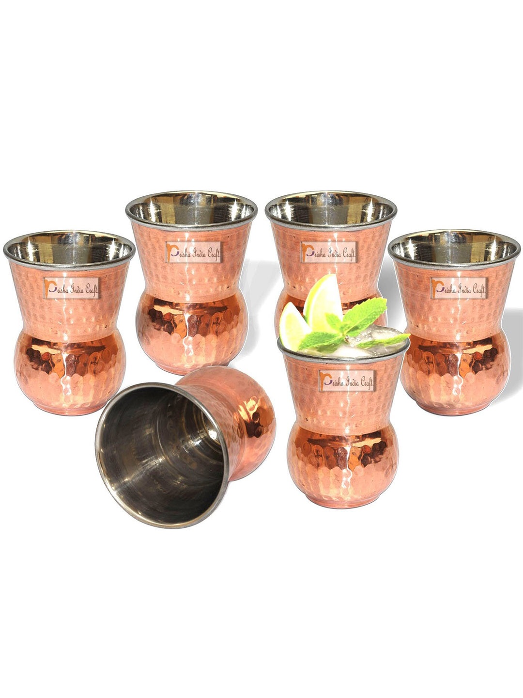 

PRISHA INDIA CRAFT 6 Pcs Copper Water Glasses 270 ml