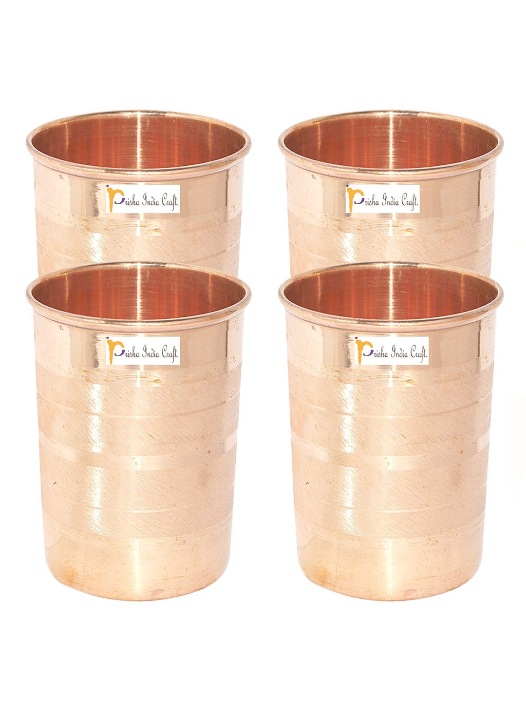 

PRISHA INDIA CRAFT 4 Pcs Copper Water Glasses 300 ml