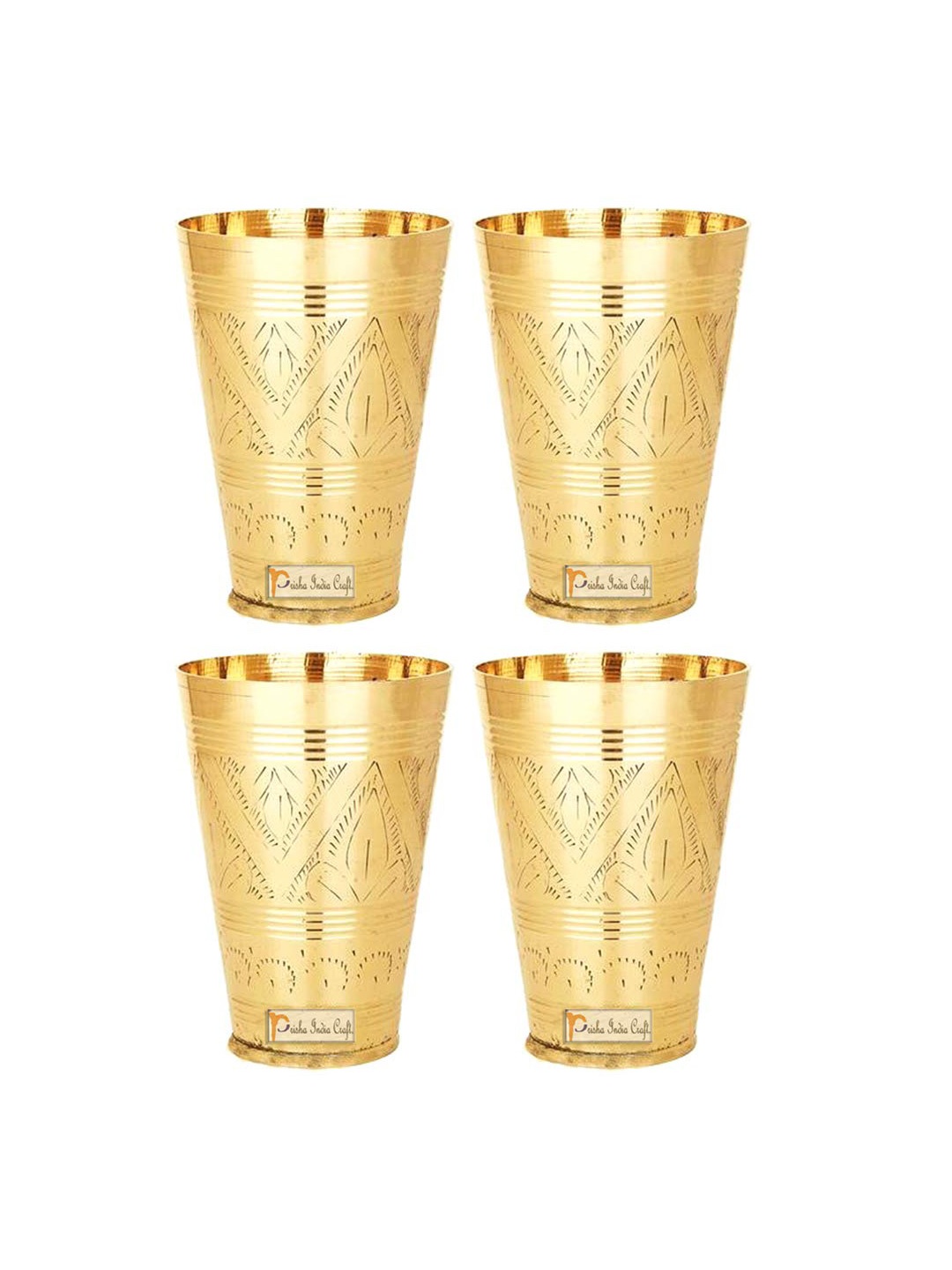 

PRISHA INDIA CRAFT 4 Pcs printed Copper Water Glasses 250 ml, Gold