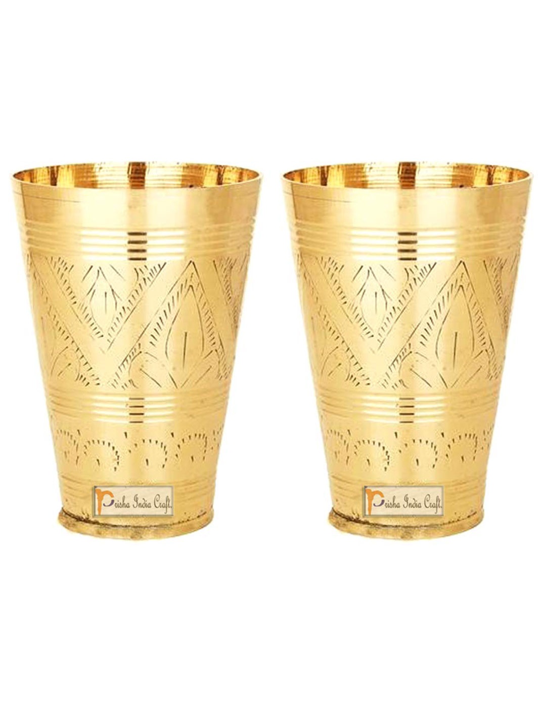 

PRISHA INDIA CRAFT 2 Pcs Printed Copper Water Glasses 250 ml, Gold