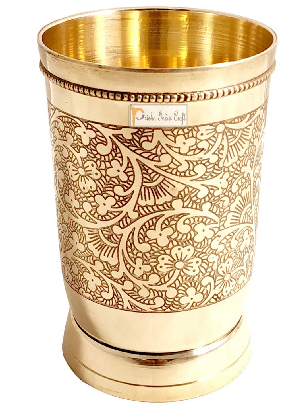 

PRISHA INDIA CRAFT Floral Printed Copper Water Glass 300 ml, Gold