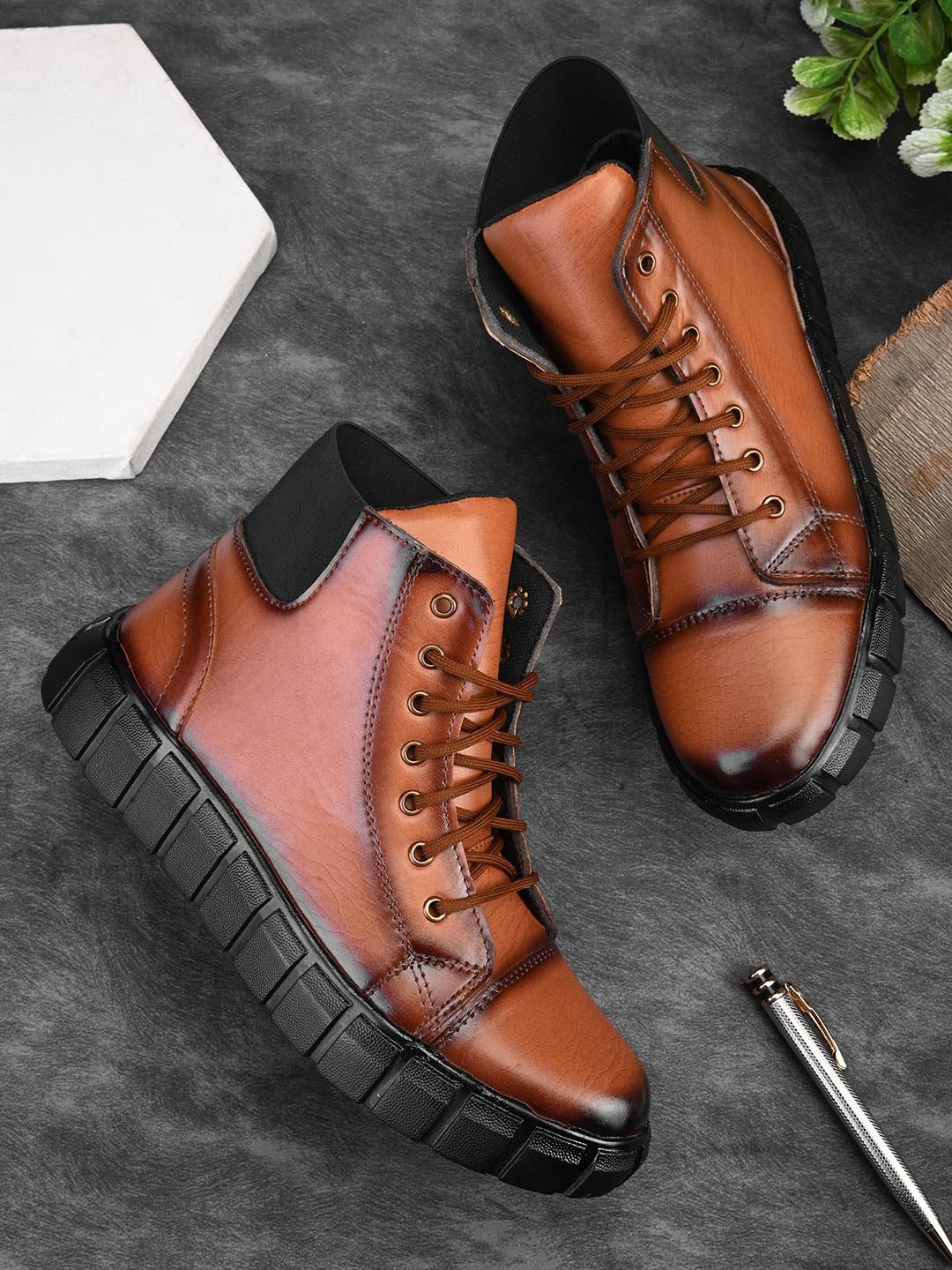 

Prolific Men Lightweight High-Top Lace-Up Boots, Tan
