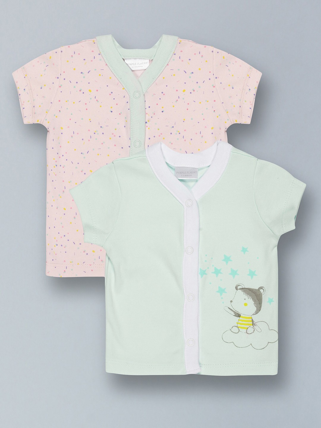 

PURPLE FLAUNT Infants Pack Of 2 Floral Printed Cotton T-shirt, Multi