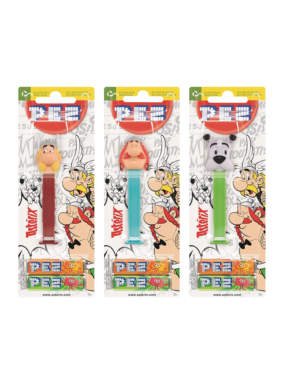 

PEZ Kids Set of 3 Asterix Serie Candy 51gm, Red