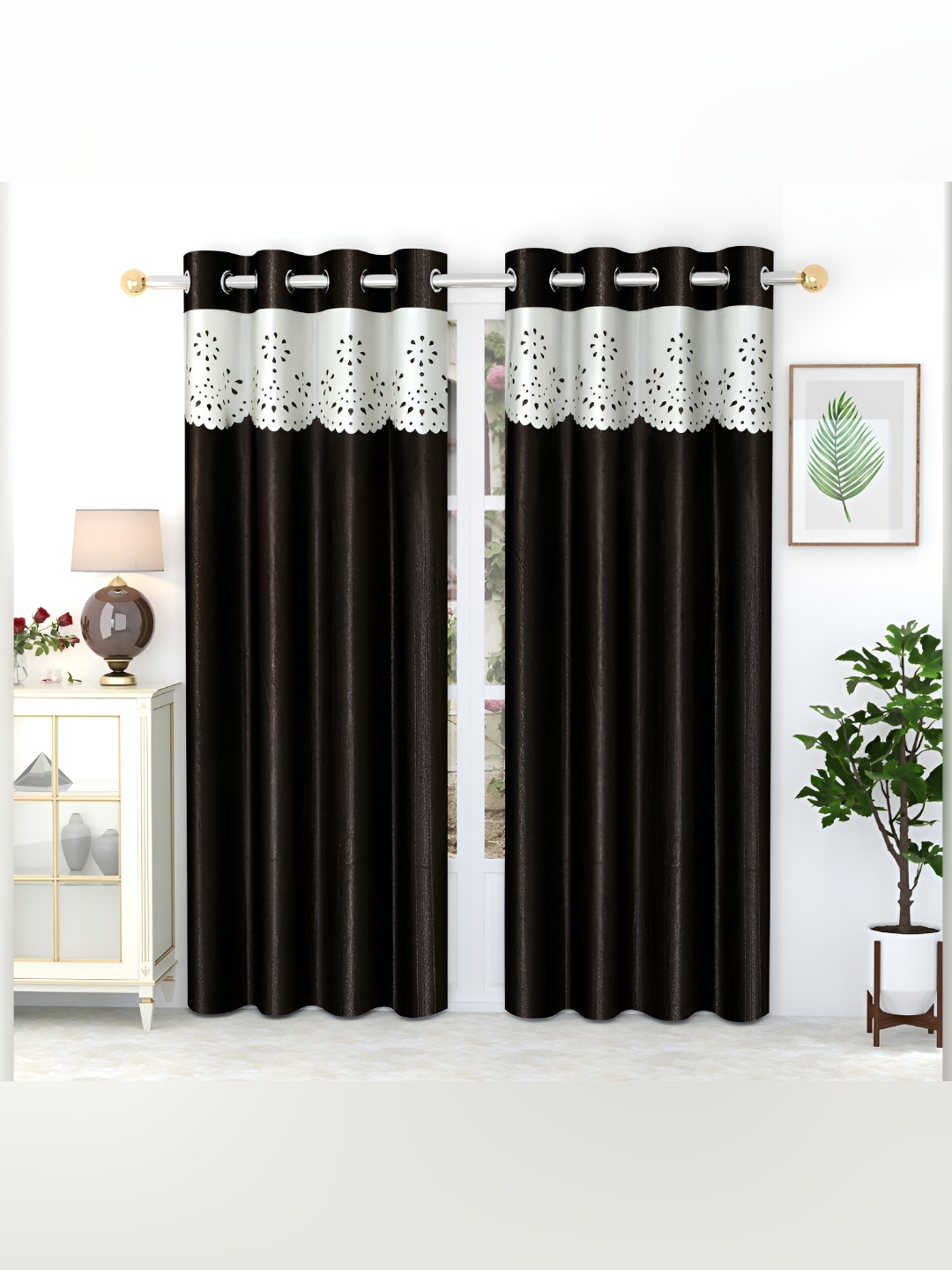 luchom Brown & Grey 2 Pieces Room Darkening Door Curtains