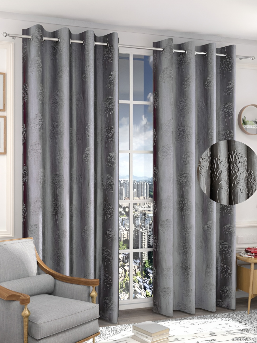 

luchom Grey 2Pcs Floral Room Darkening Door Curtains And Sheers