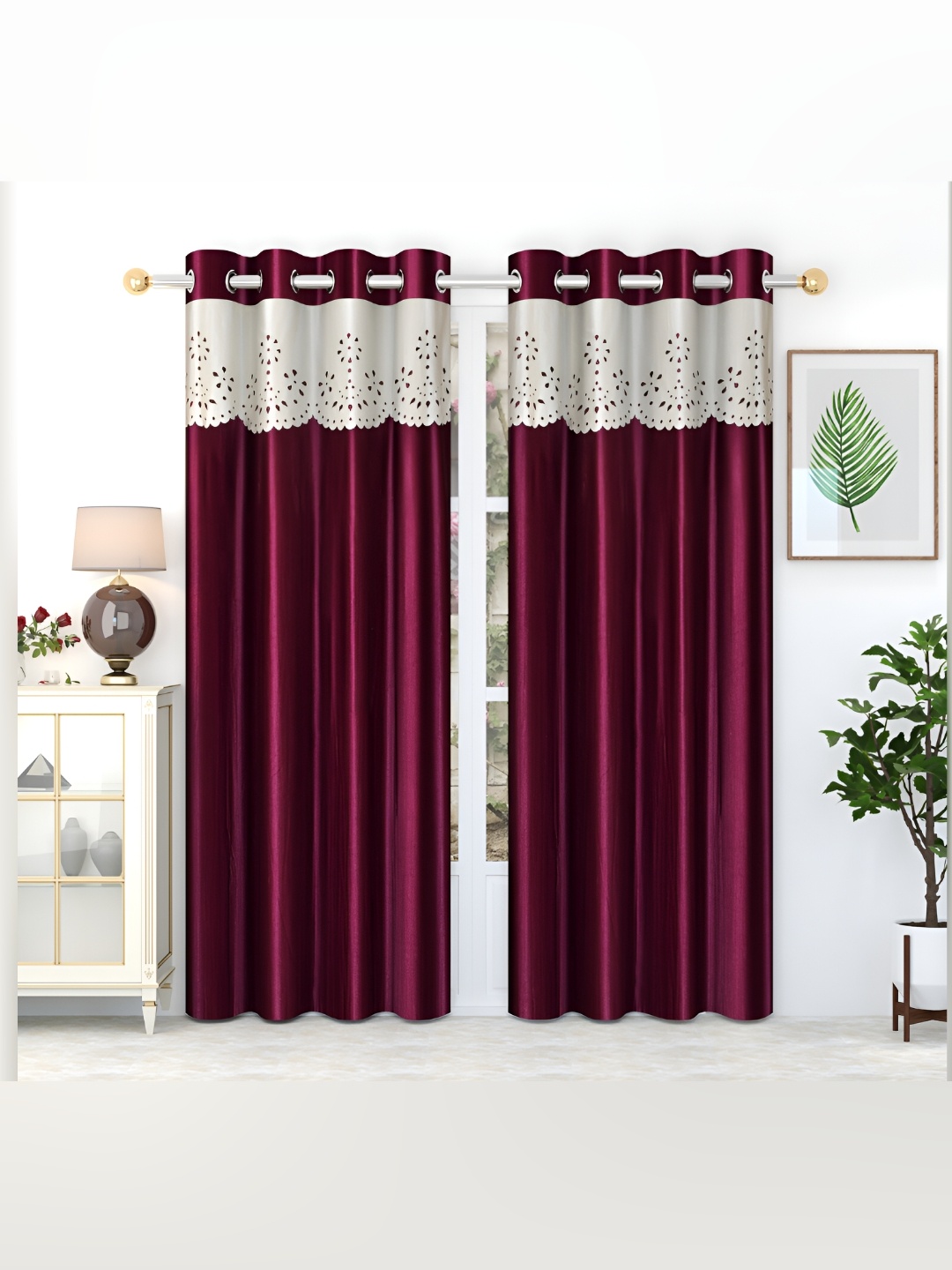 

luchom Burgundy & Grey 2 Pieces Room Darkening Door Curtain