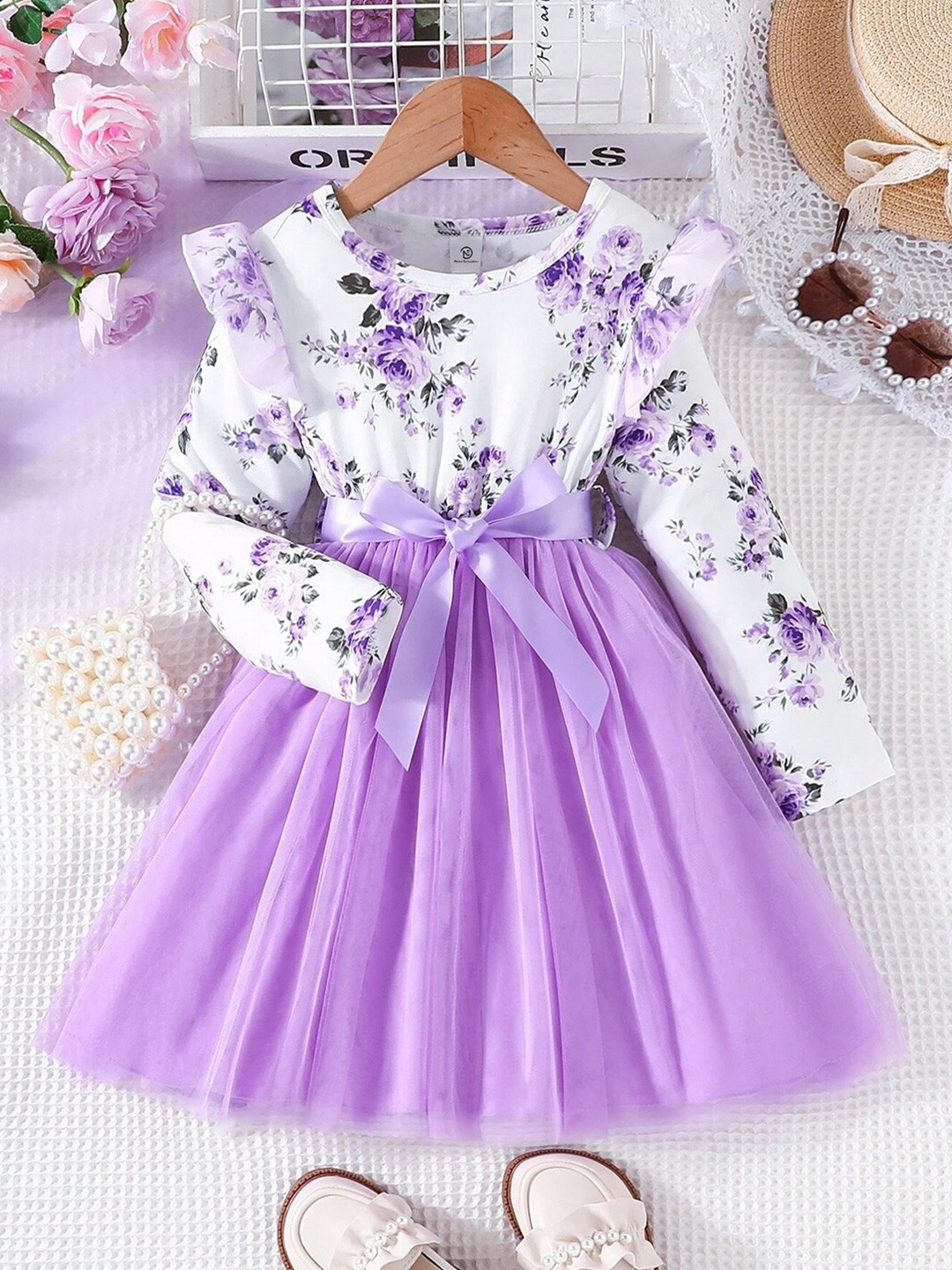 

BAESD Purple & White Floral Print A-Line Long Dress