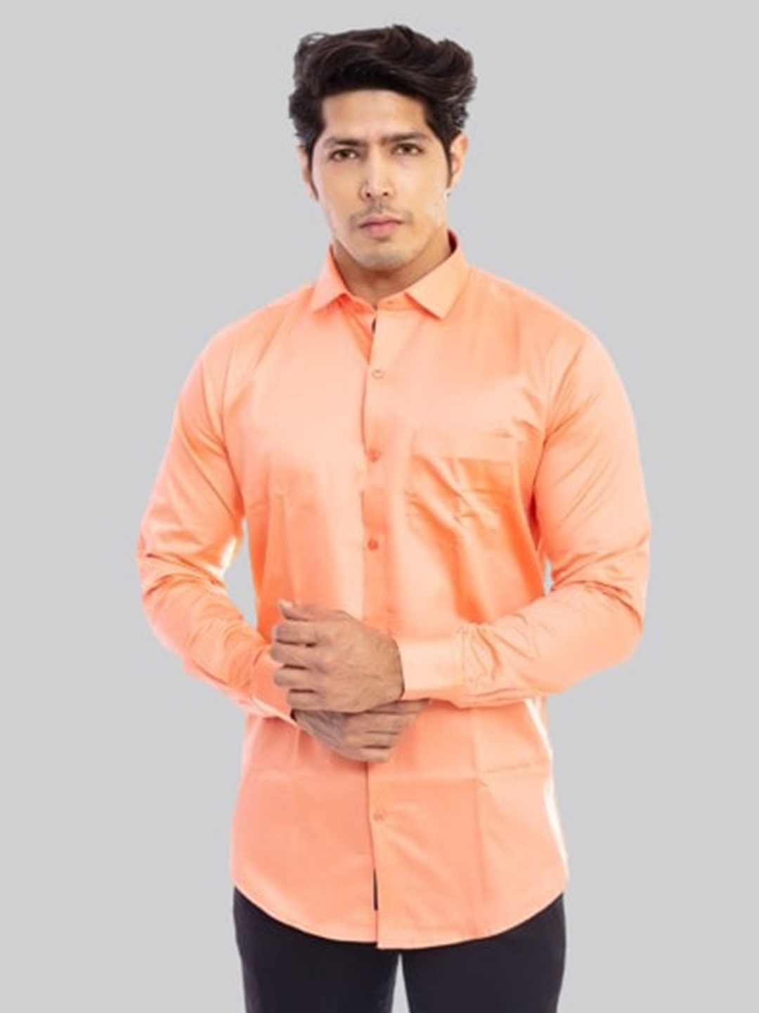 

INDIAN THREADS Slim Fit Long Sleeves Cotton Casual Shirt, Orange