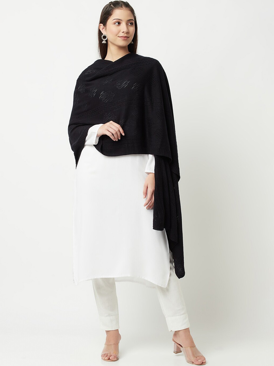 

Knitstudio Women Ethnic Motifs Woven Design Acrylic Shawl, Black