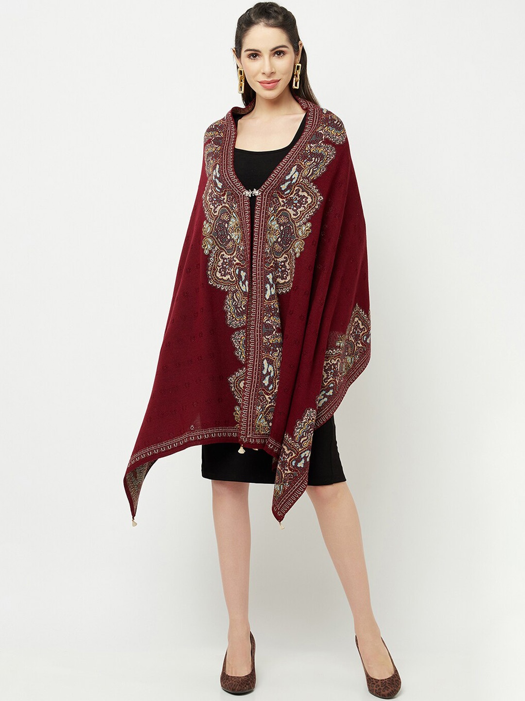 

Knitstudio Paisley Woven Design Acrylic Shawl, Maroon
