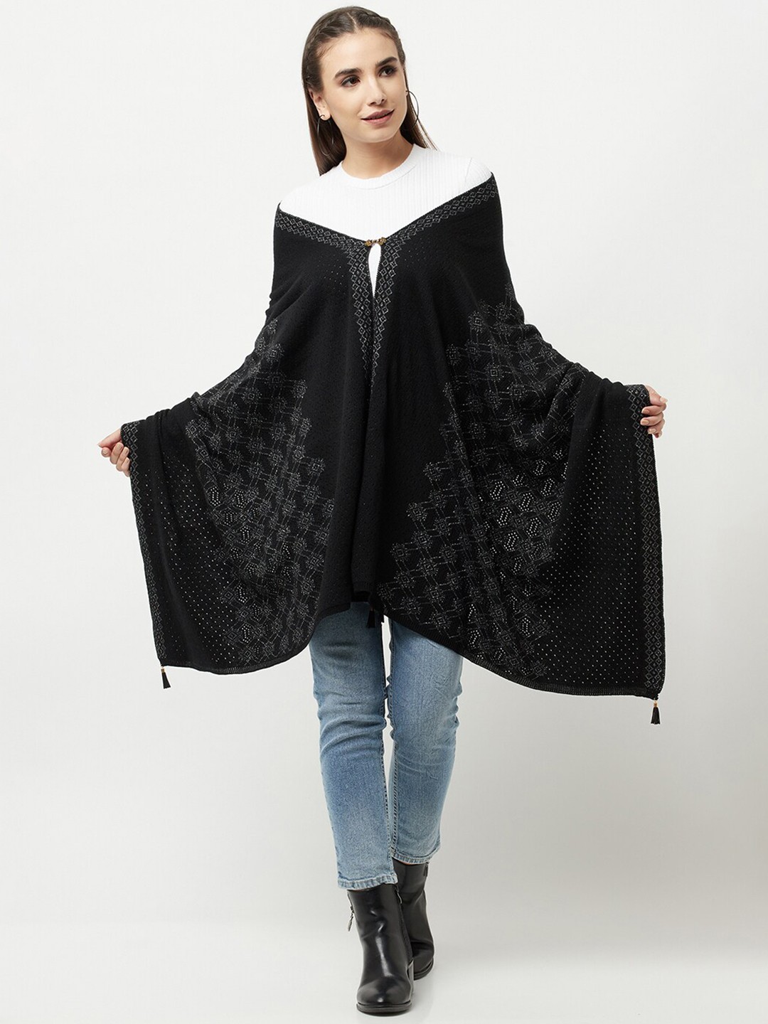 

Knitstudio Woven Design Acrylic Shawl, Black