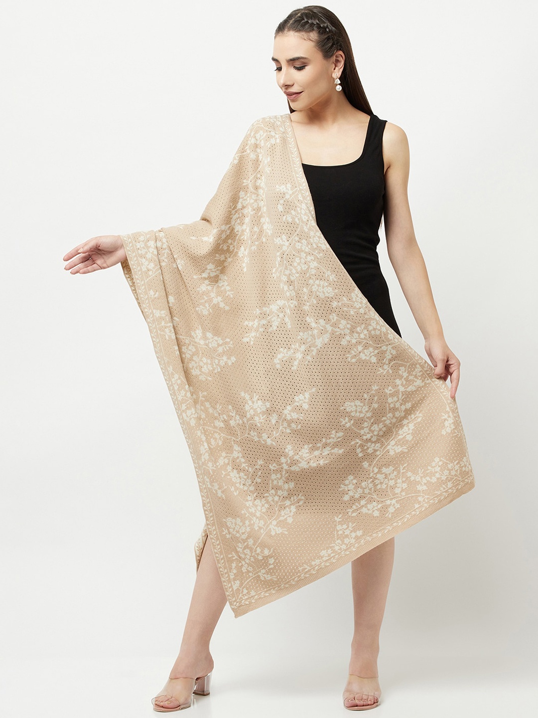 

Knitstudio Self-Design Knitted Acrylic Shawl, Beige