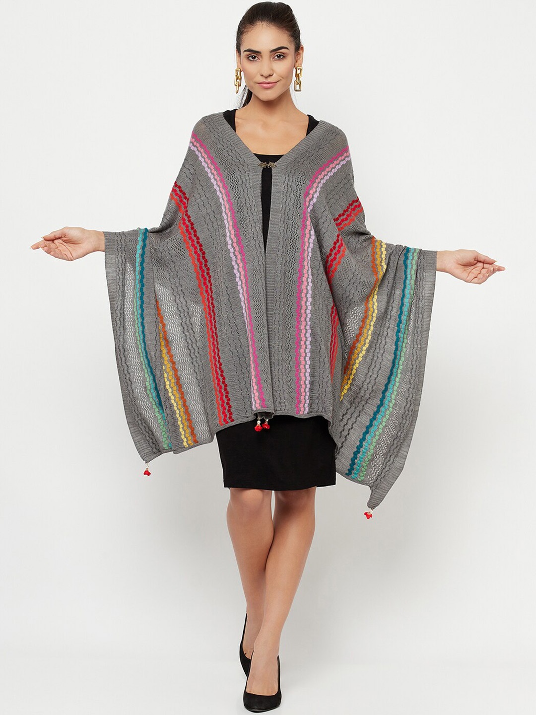 

Knitstudio Striped Knitted Acrylic Shawl, Grey