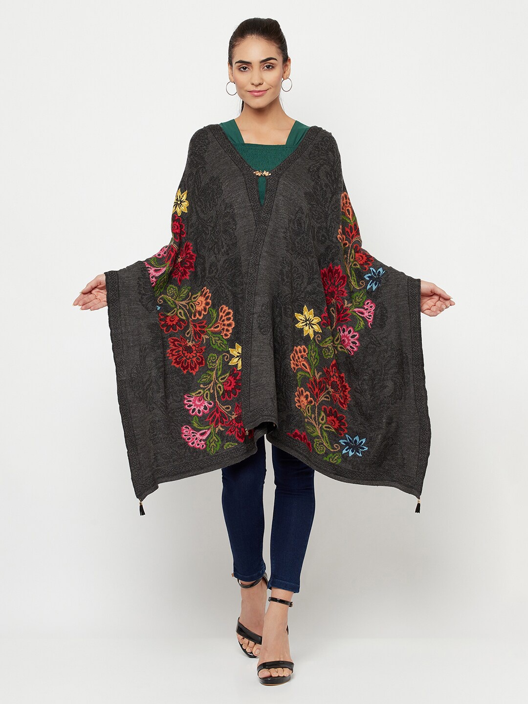 

Knitstudio Floral Motifs Woven Design Pure Acrylic Shawl, Grey