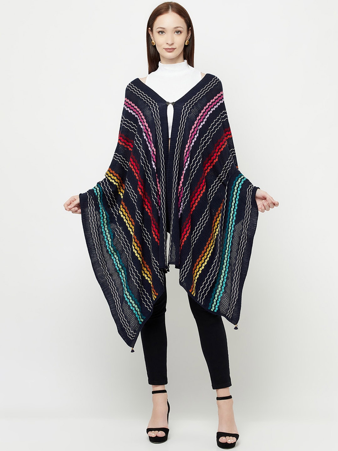 

Knitstudio Striped Knitted Acrylic Shawl, Navy blue