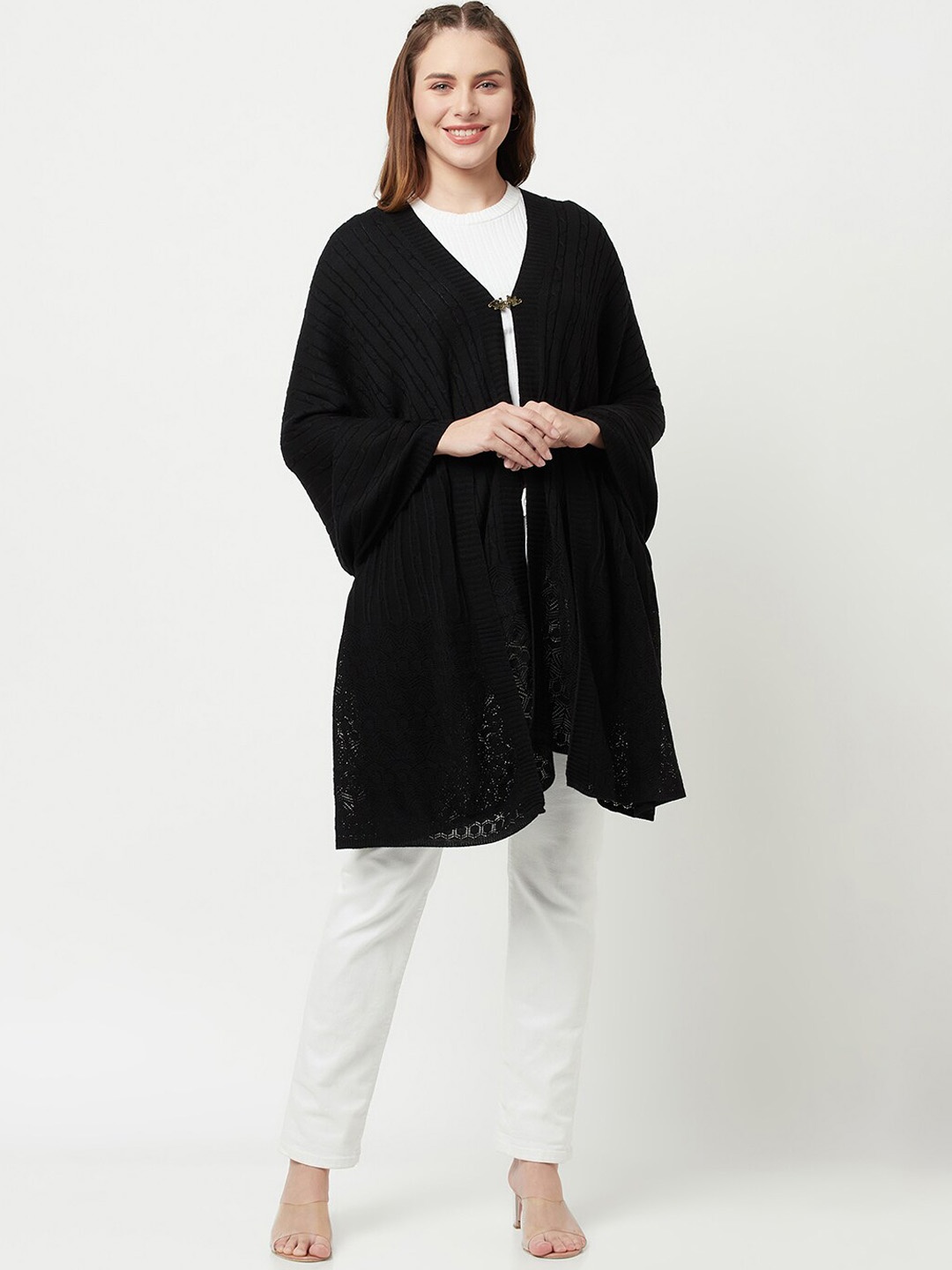 

Knitstudio Self-Design Acrylic Knitted Shawl, Black
