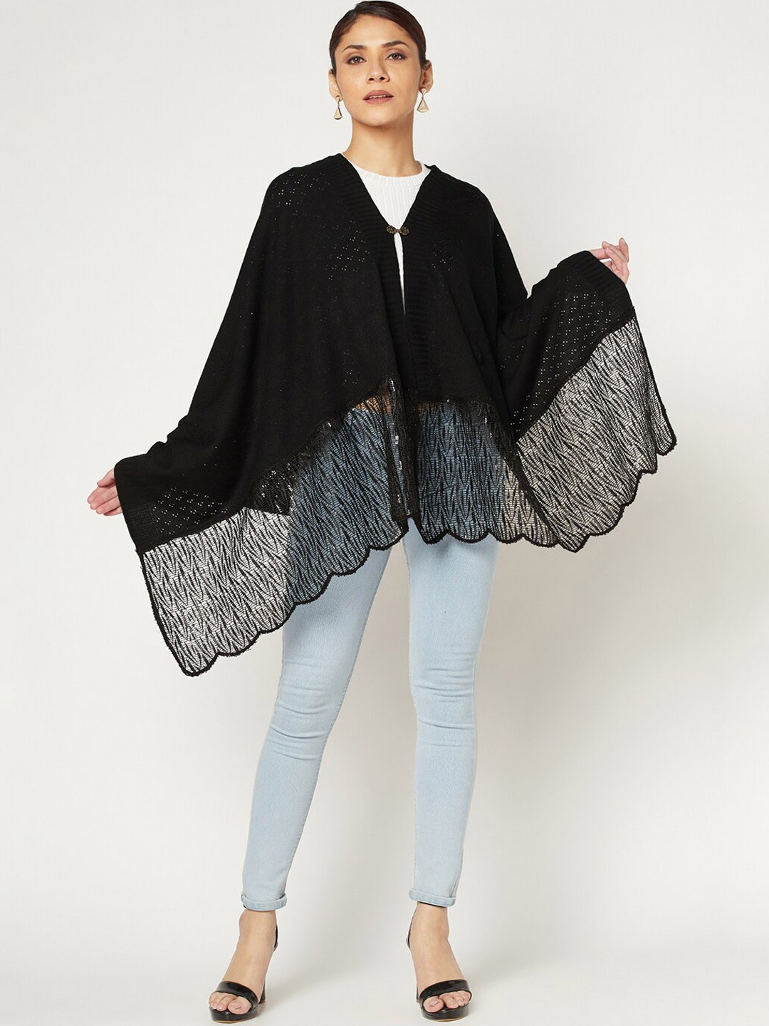 

Knitstudio Abstract Self Design Acrylic Shawl, Black