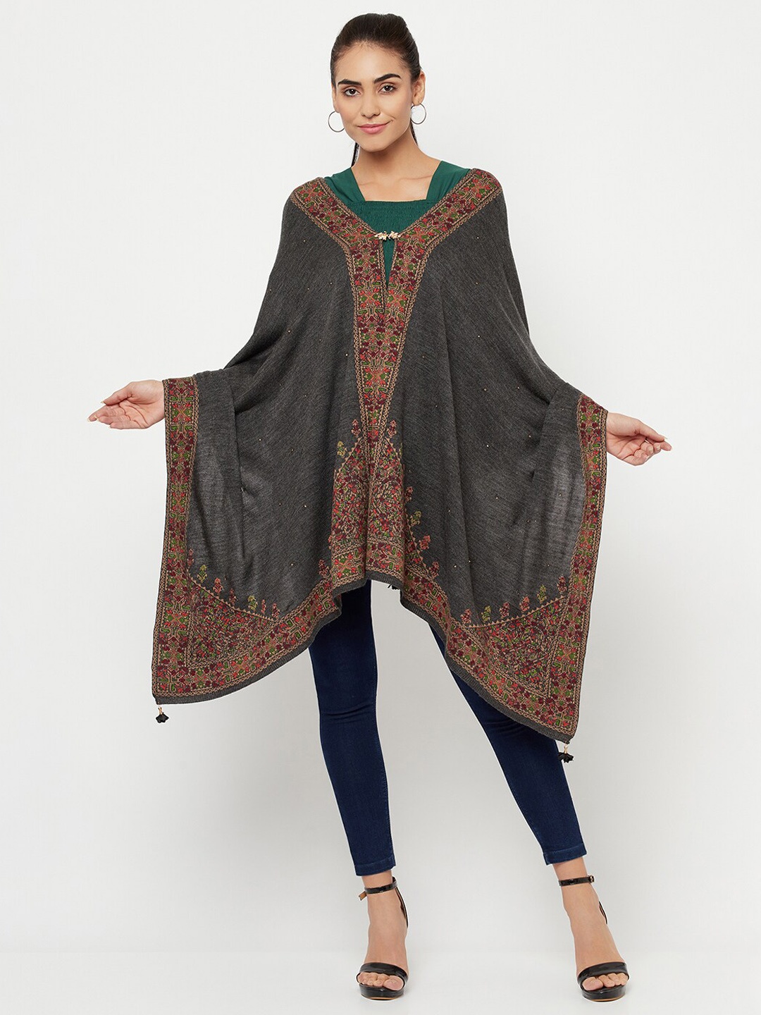 

Knitstudio Women Ethnic Motifs Self-Design Shawl, Grey