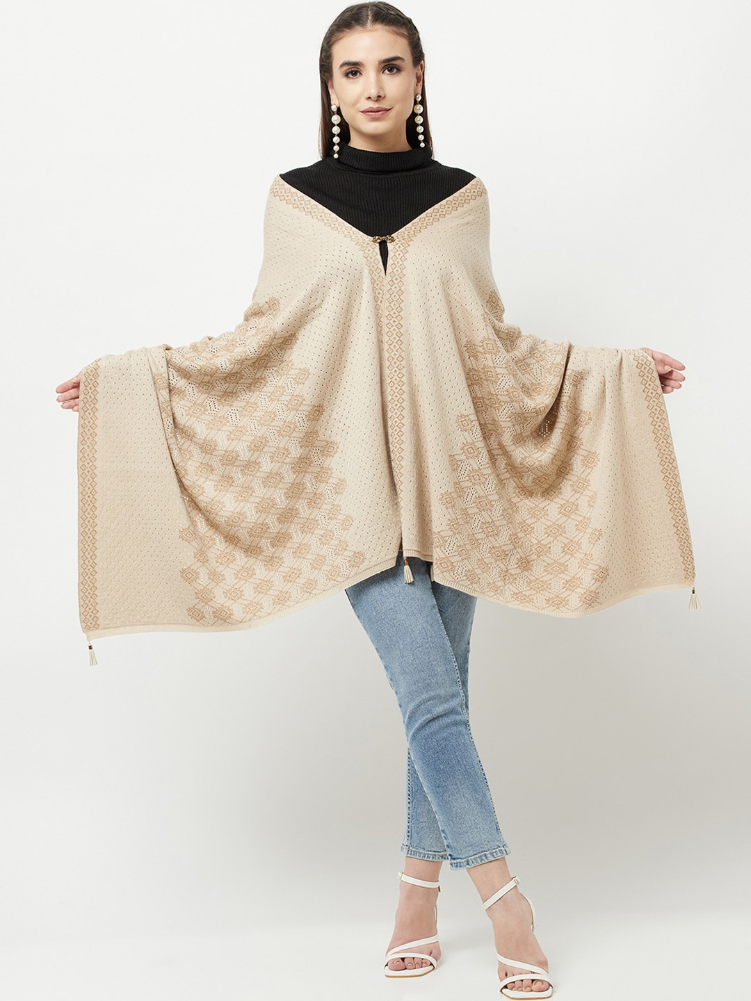 

Knitstudio Woven Design Acrylic Shawl, Beige