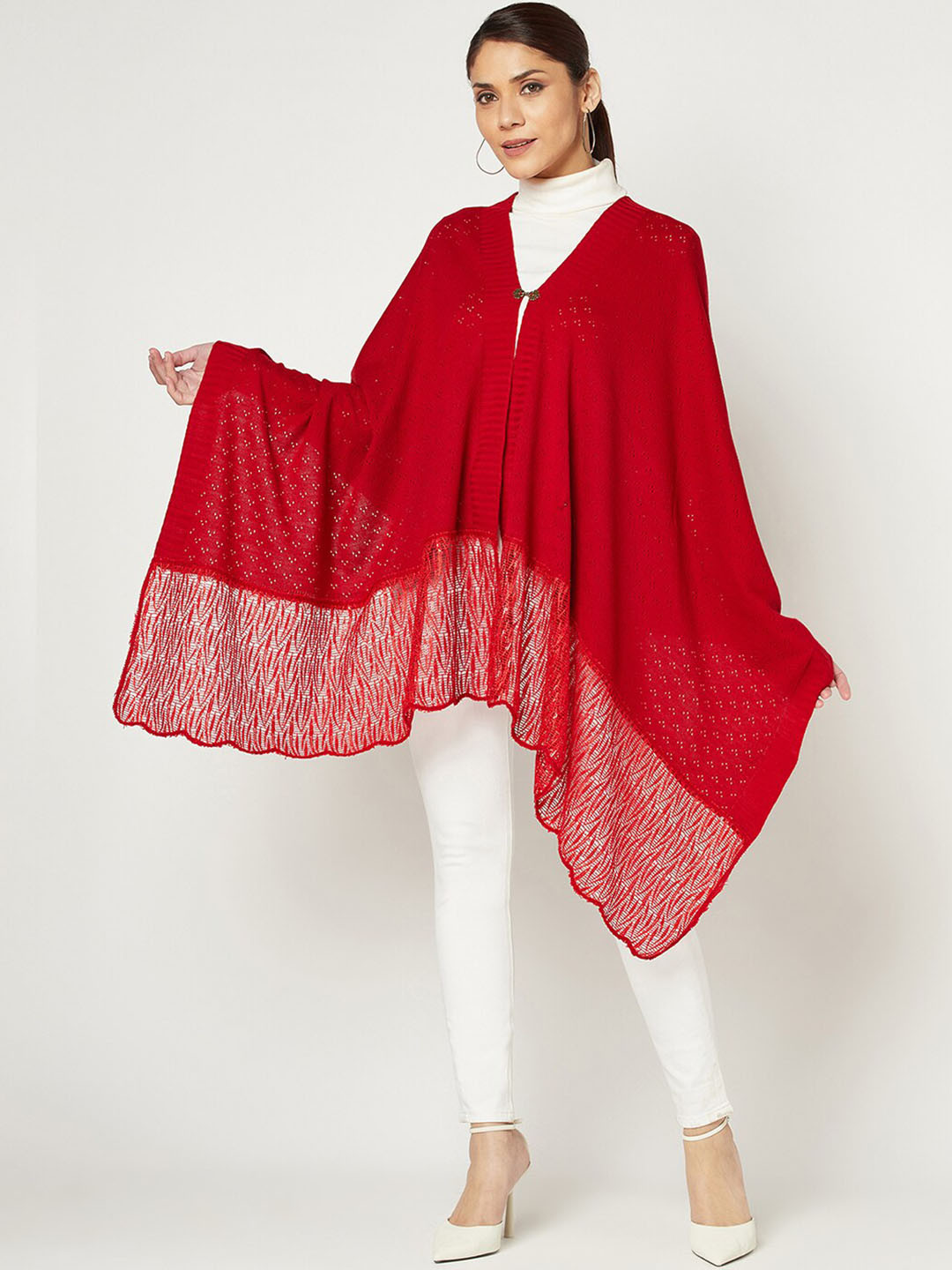 

Knitstudio Abstract Woven Design Acrylic Shawl, Red