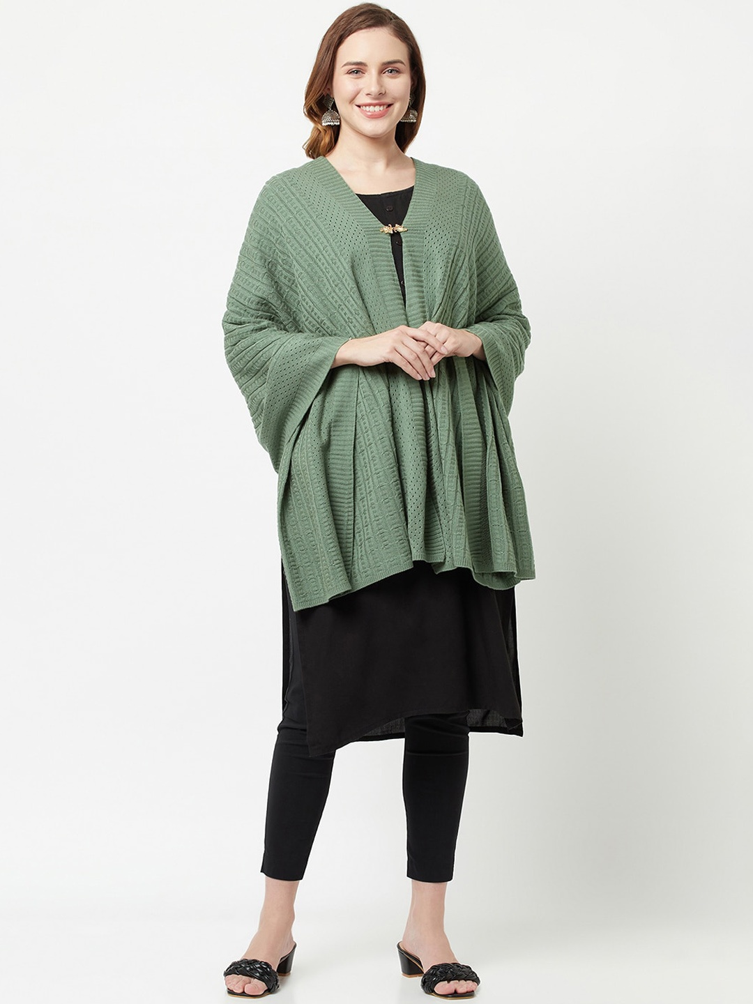 

Knitstudio Geometric Woven Design Knitted Acrylic Shawl, Green
