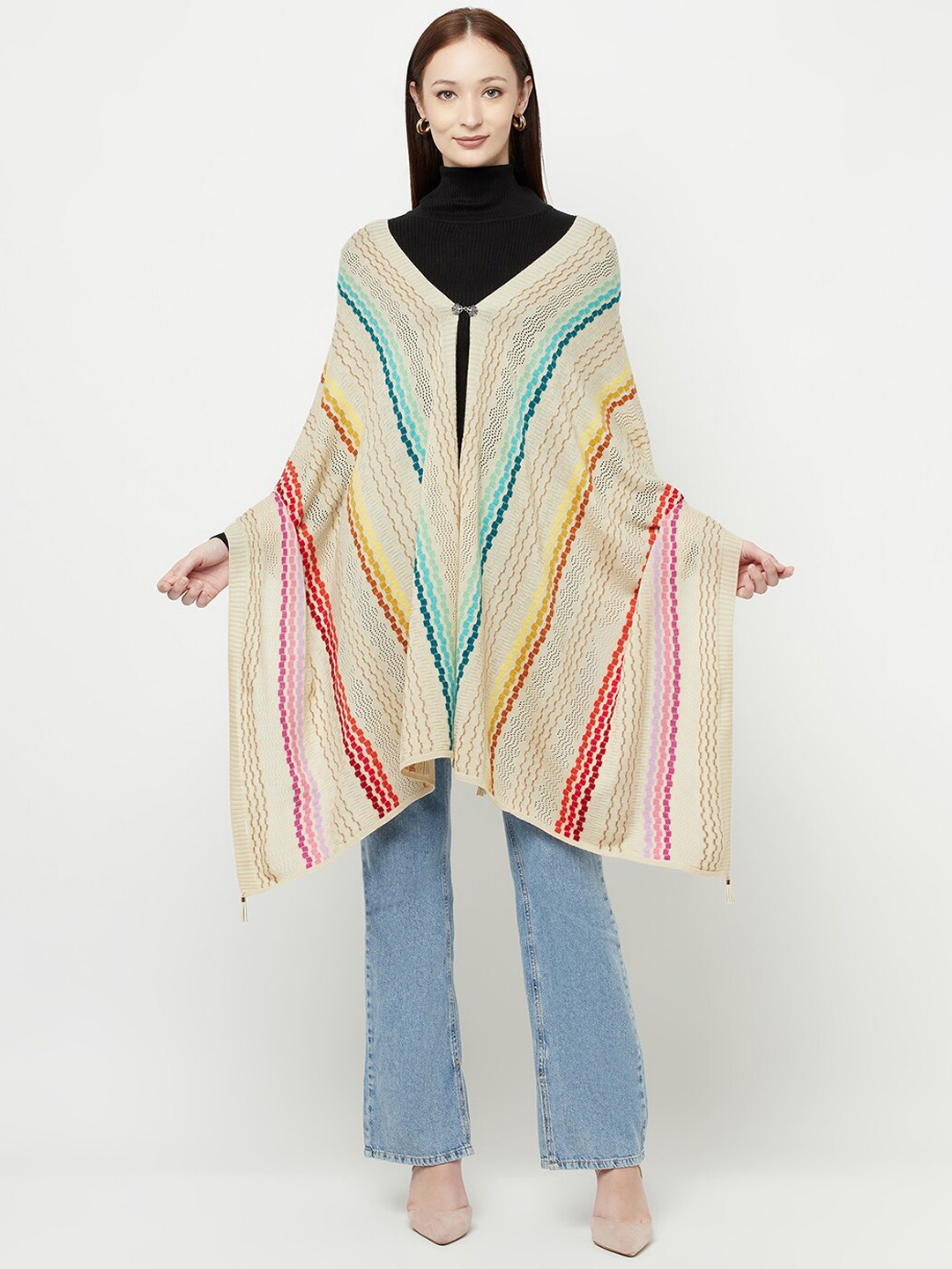 

Knitstudio Striped Acrylic Shawl, Beige